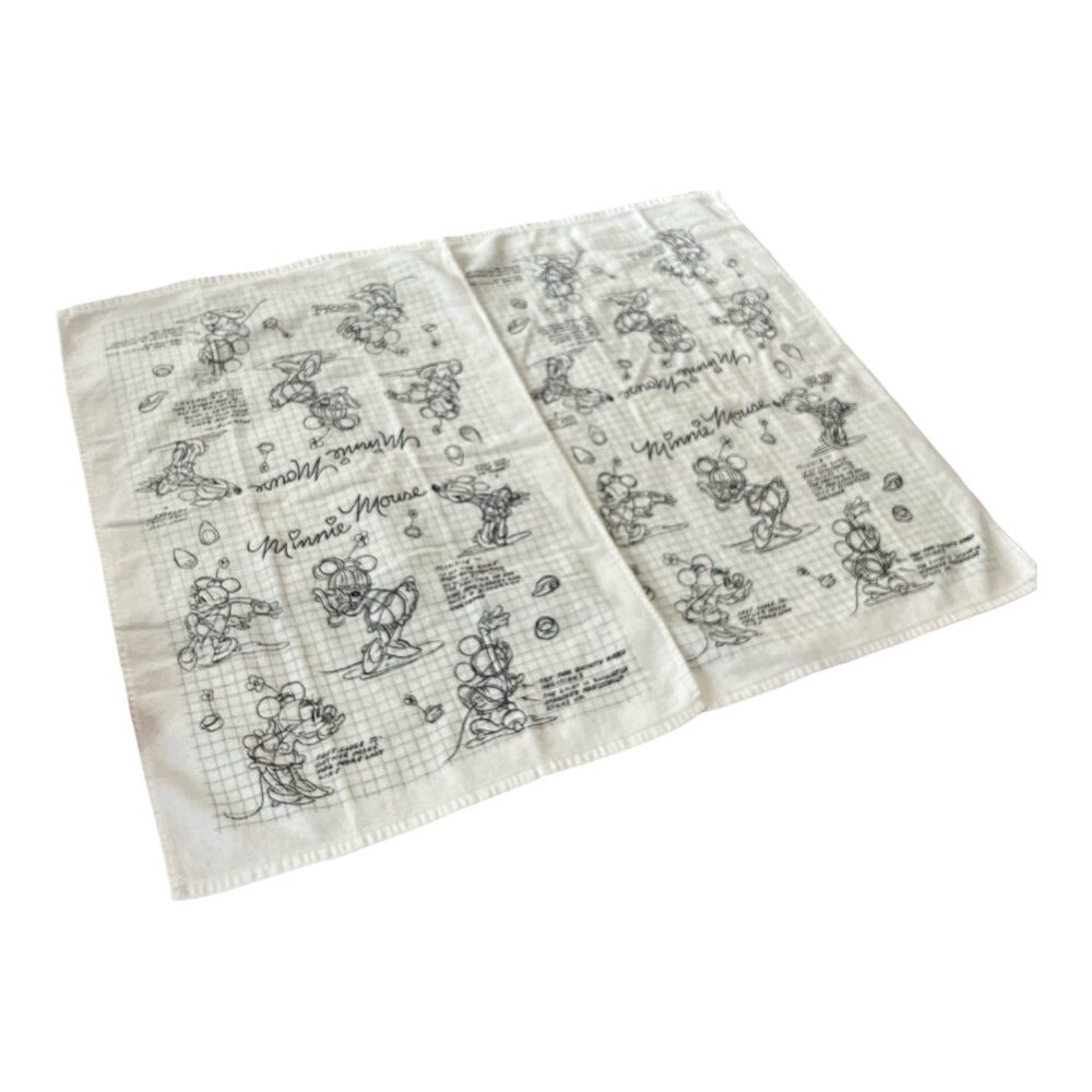 Disney Minnie Mouse Sketch Print Cotton Hand Towels Set of 2 Black White